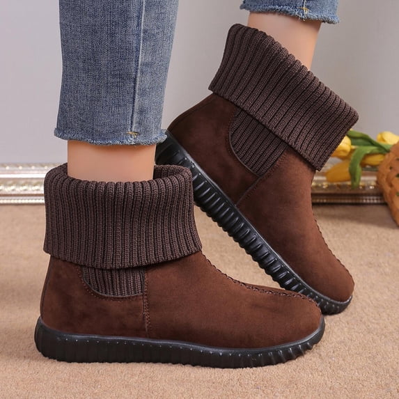 HAOTAGS Ankle Boots for Women, Fall Winter Flat Heel Casual Warm Booties Coffee 6.5