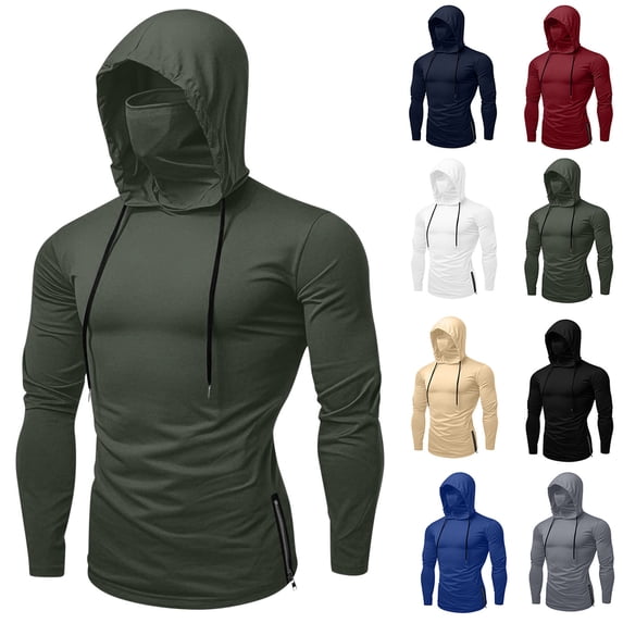 HAOTAGS Athletic Jackets for Men,Side Zip Moisture-Wicking Long Sleeve UPF 50+ Hooded Jacket Navy M
