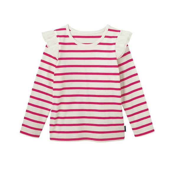 HAOTAGS Autumn Tops Toddler Girls, Lightweight Striped Round Neck Casual Ruffle T-ShirtTops Hot Pink 1 Years