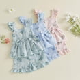 thumbnail image 1 of HAOTAGS Baby 2PC Outfit Sets,Petal-Shorts Floral Square-Neck Ruffle Tank Fashion Causal Clothes Sets Blue 2-3 T, 1 of 6