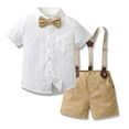 thumbnail image 1 of HAOTAGS Baby Boys Gentleman Outfit Suits Infant Boys Short Pants Set Toddler Short Sleeve Shirt with Suspender Pants Khaki Size 6-12 Months, 1 of 9