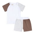 thumbnail image 1 of HAOTAGS Baby Boys Girls 2 piece Set Short Sleeve T Shirt Tops Color Block Elastic Waist Shorts Cute Summer Outfit Gray Size 1-2T, 1 of 5