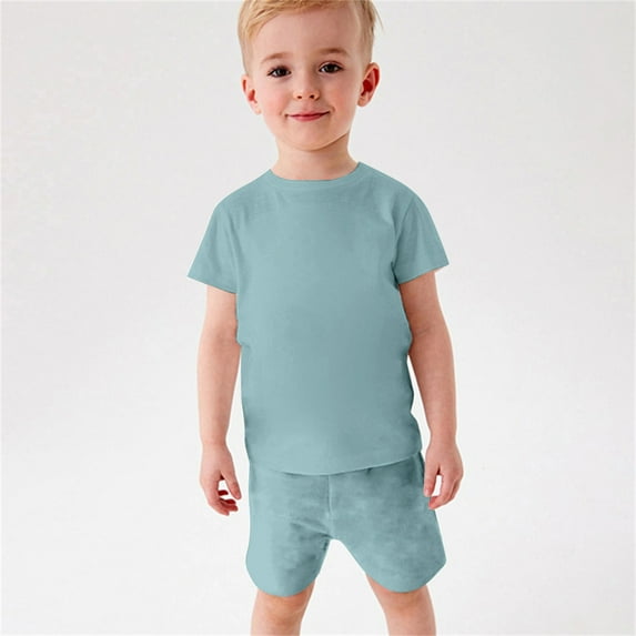 HAOTAGS Baby Boys Girls Comfortable 2 Piece Short Sets Solid Color Short Sleeve T-shirt with Matching Shorts Set Green Size 3-4 Years