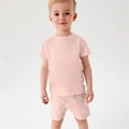 thumbnail image 1 of HAOTAGS Baby Boys Girls Comfortable 2 Piece Short Sets Solid Color Short Sleeve T-shirt with Matching Shorts Set Pink Size 3-4 Years, 1 of 9