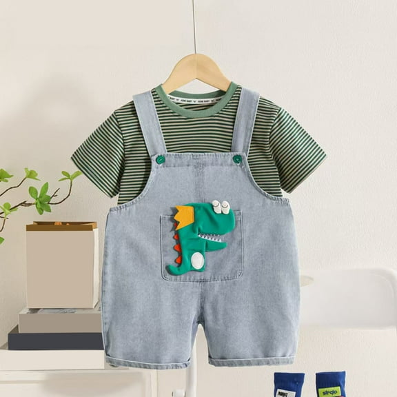HAOTAGS Baby Boys Girls Cute Animal Printed Overalls(0-5Years), with Short Sleeve Tshirts Casual Summer Outfits Green 2-3 Years