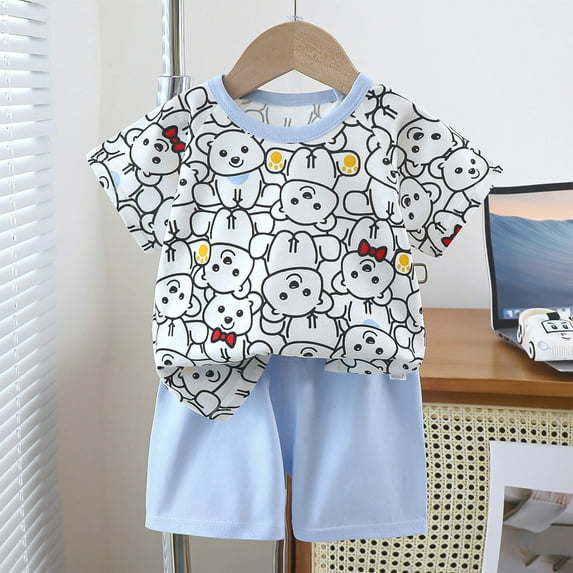 HAOTAGS Baby Boys Girls Match Outfit Set, 2-piece Tshirts with shorts set Sky Blue Size 9-18 Months