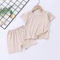 thumbnail image 1 of HAOTAGS Baby Boys Girls Round Neck Short Sleeved T-shirt Solid Color High Waisted Shorts Set Khaki Size 4-5 Years, 1 of 3