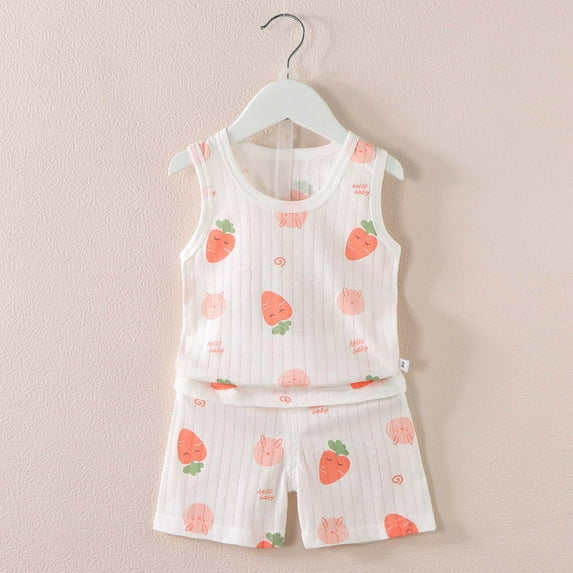 HAOTAGS Baby Boys Girls Tank Top Set Cute Print Summer Sleeveless Cotton Tshirts with Shorts Set White Size 18-24M