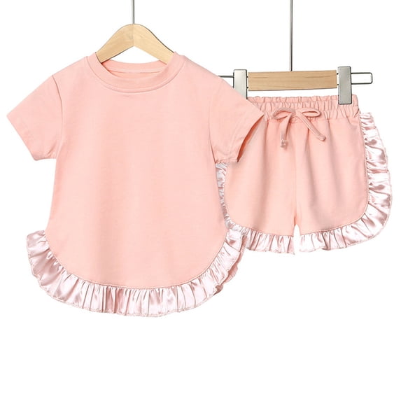HAOTAGS Baby Boys and Girls Solid Color 2 Piece Shorts Set, Short Sleeve Top with Shorts Summer Outfit for Kids Orange