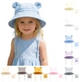 thumbnail image 1 of HAOTAGS Baby Bucket Hat, Cotton Sun Hat for Toddler Girls Fisherman Cap with Bowknot Adjustable Chin Strap Breathable Summer UV Protection Sky Blue Size 2T, 1 of 9