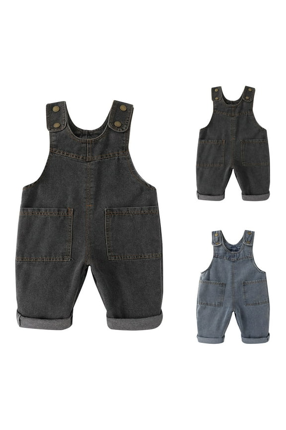 Baby Denim Cowboy Overalls Causal Cargo Trousers Bootcut Pocket Boys Hop Streetwear Black 0-3 Months
