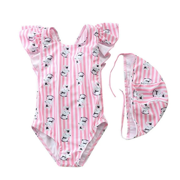 HAOTAGS Baby Girl Flutter Swim Dress,Infant Floral One-Piece 6-24M Pool Outfit Beach Set Matching Swim Bonnet Pink M