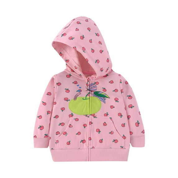 HAOTAGS Baby Girls Hoodie Cute Graphic Print Long Sleeve Hooded Jacket with Zipper Pink Size 2-3 Years