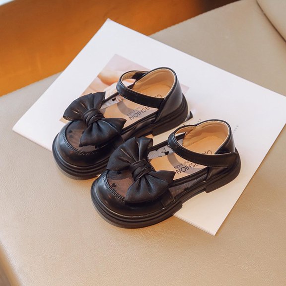 HAOTAGS Baby Girls Sandals, Open-Toe Soft Sole Adjustable Straps Beach Shoes for Toddler (Ages 3-6) Black 6 T