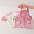 thumbnail image 1 of HAOTAGS Baby Girls Short Sleeve Tshirts with Overalls 2 Piece Sets, Casual Summer Outfits for Kids Pink 6 Years, 1 of 3