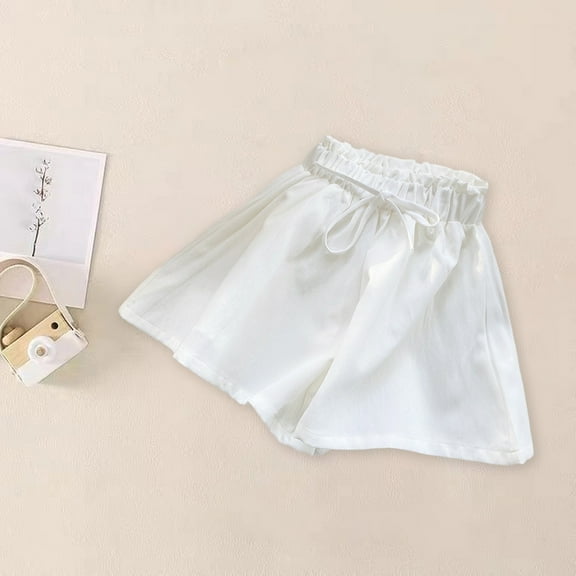 HAOTAGS Baby Girls Summer Cute Print Shorts Solid Color Casual Cotton Play Shorts White Size 6Y