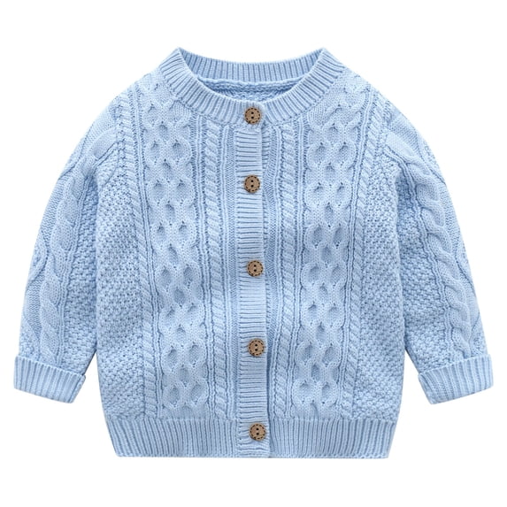 HAOTAGS Baby Girls Sweater Coats, Long Sleeve Knitted Round Neck Casual Cardigan Jacket Light Blue 8 Months
