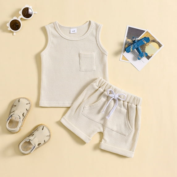 HAOTAGS Baby Girls Tank Top with Shorts Set, Solid Color 2 Piece Outfit Set Khaki Size 6 Months