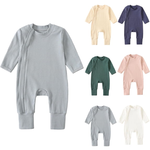 HAOTAGS Baby Romper Long Sleeve Zipper Front Breathable Unisex Infant Wear Navy Size 9/12