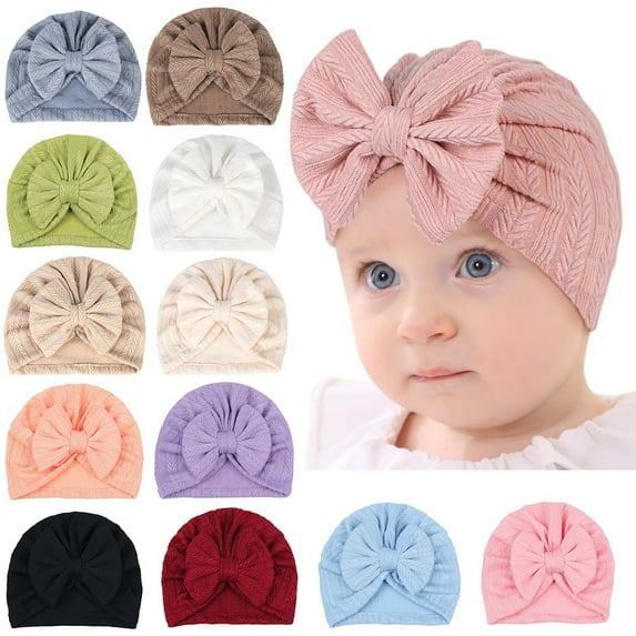 HAOTAGS Baby Solid Color Hat,Stitch Comfort Cotton Bow Accent Beanie for Infants Pink Free Size