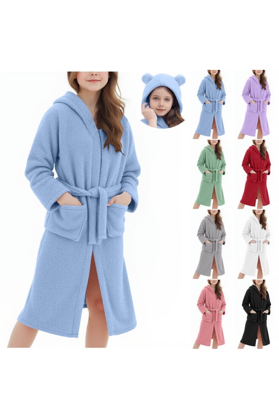 Bathrobe for Teen Girls, Fall Winter Thickened Casual Loungewear Purple 9 Years