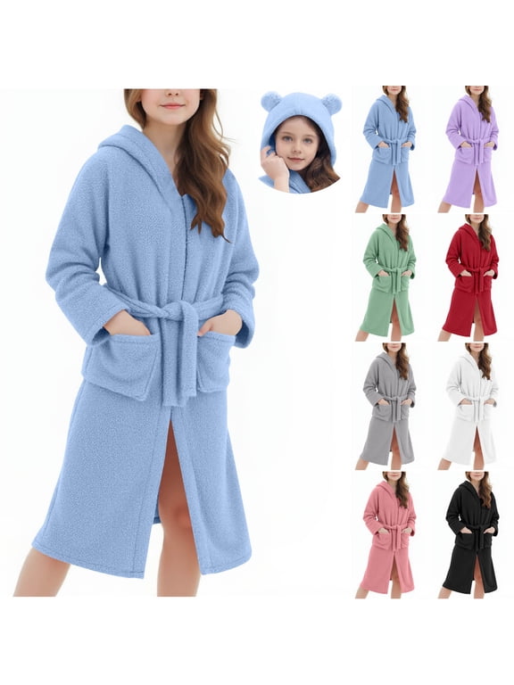 Bathrobe for Teen Girls, Fall Winter Thickened Casual Loungewear Purple 9 Years