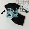 thumbnail image 1 of HAOTAGS Bbay Boys Cute Short Sleeve Print T-shirt Set Casual Summer Beach Shorts Outfits for Kids Black Size 6-12Months, 1 of 9