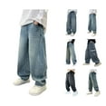 thumbnail image 1 of HAOTAGS Big Boy's Jeans(5-15), Casual Baggy Wide Leg Denim Pants Stretch Waist School Pants Blue 12 Years, 1 of 7