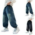 thumbnail image 1 of HAOTAGS Big Boy's Jeans(5-15), Casual Elastic Bottom Denim Pants Stretch Waist School Jogger Pants Black 5 Years, 1 of 8