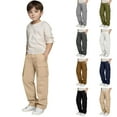 thumbnail image 1 of HAOTAGS Big Boys Casual Cargo Pants(3-14), Elastic Waist Stright Leg Pants with Multi-pockets Navy 4-5Years, 1 of 10