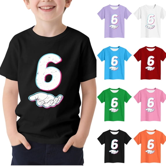 HAOTAGS Big Boys Girls Letter Print Tee Tops(3-15), Casual Short Sleeve Crew Neck Summer T-shirts Black 5-6Years