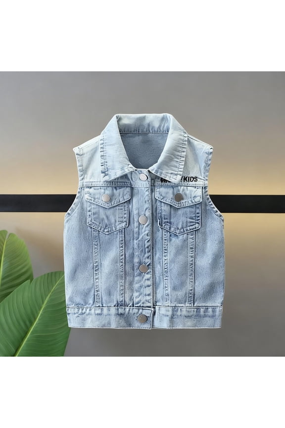 Big Boys & Girls Sleeveless Lapel Denim Vest Top(2-14) Casual Buttoned Jacket Blue 13-14 Years