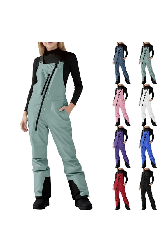 Big Boys & Girls Waterproof Ski Bib(6-16), Windproof Snow Overalls with Zip & Adjustable Suspenders Green 6 Years