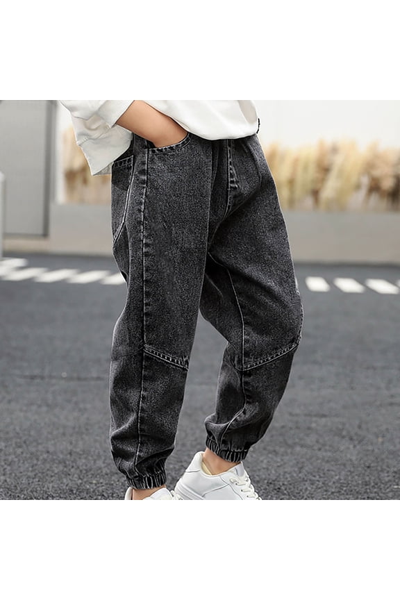 Big Boys' Jeans Pull-On Soft Denim Pants Stretch Waist Casual Wear School Pants Black Size 12