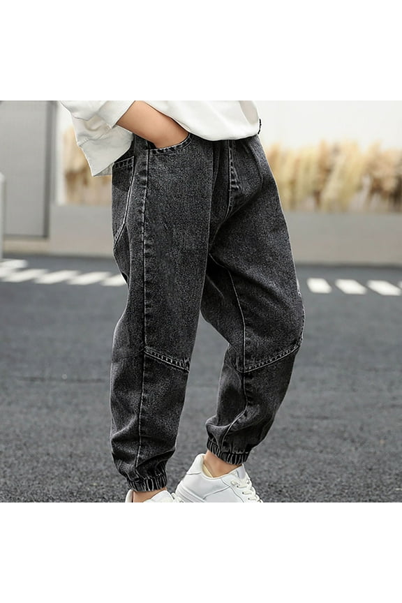 Big Boys' Jeans Pull-On Soft Denim Pants Stretch Waist Casual Wear School Pants Black Size 14