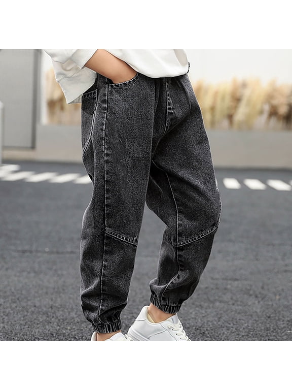 Big Boys' Jeans Pull-On Soft Denim Pants Stretch Waist Casual Wear School Pants Black Size 16
