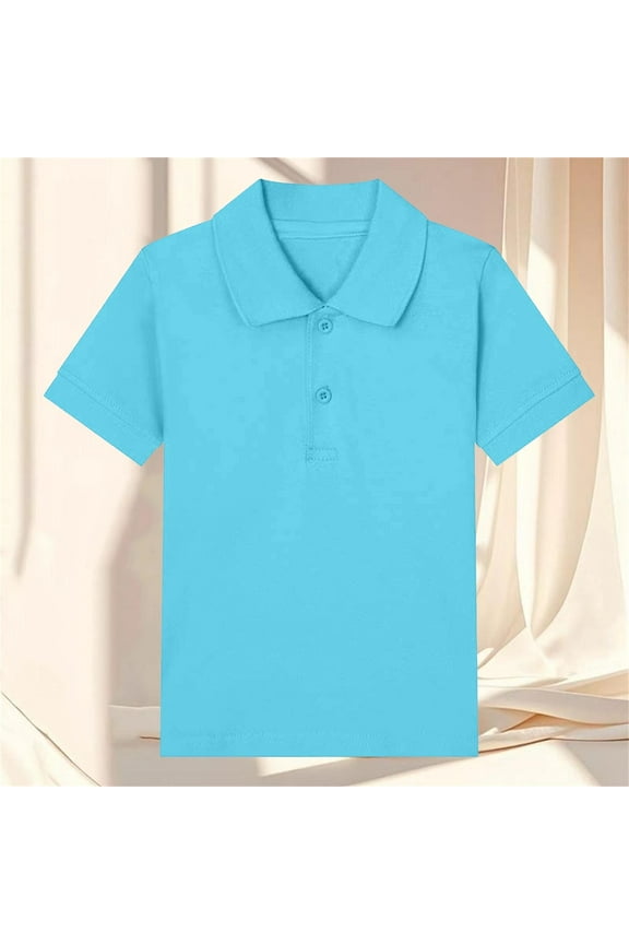 Big Boys Polo Shirts for School Solid Color Short Sleeve Cotton Tops Light Blue Size 3 Years