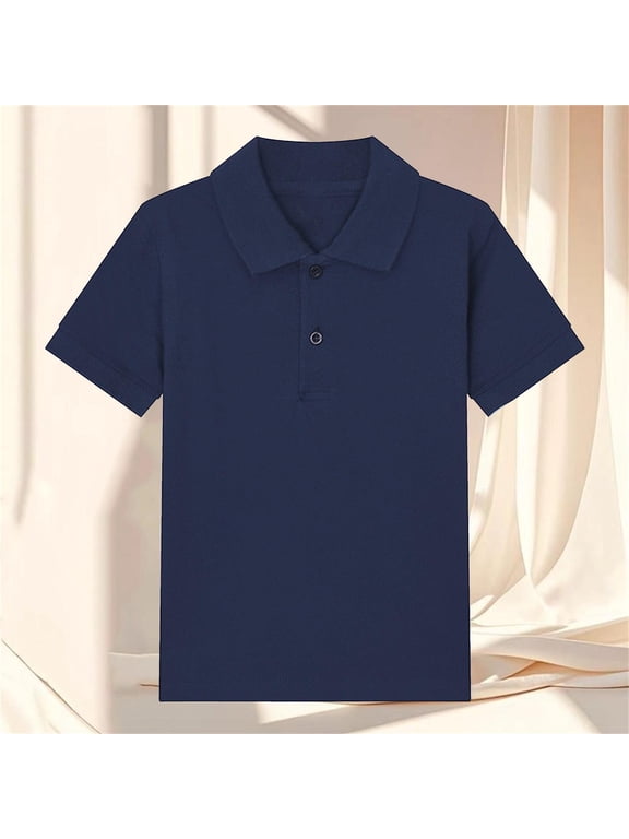 Big Boys Polo Shirts for School Solid Color Short Sleeve Cotton Tops Navy Size 3 Years