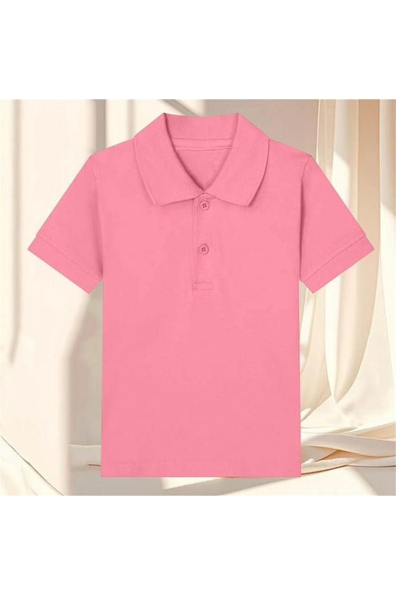 Big Boys Polo Shirts for School Solid Color Short Sleeve Cotton Tops Watermelon Red Size 11 Years