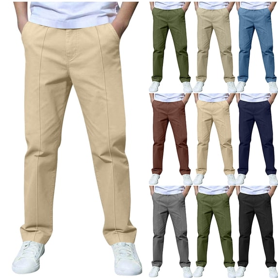 HAOTAGS Big Boys School Uniform Pants(3-14), Elastic Waist Stretch Trousers Straight Leg Long Pants Army Green 12-14 Years