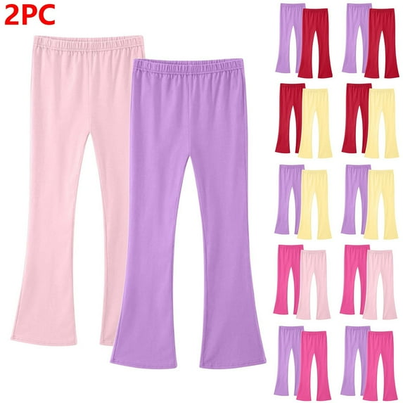 HAOTAGS Big Girls 2PC Leggings (3-14), High Waist Flared Pants Casual Yoga Pants Daily Pants Pink 9 Years