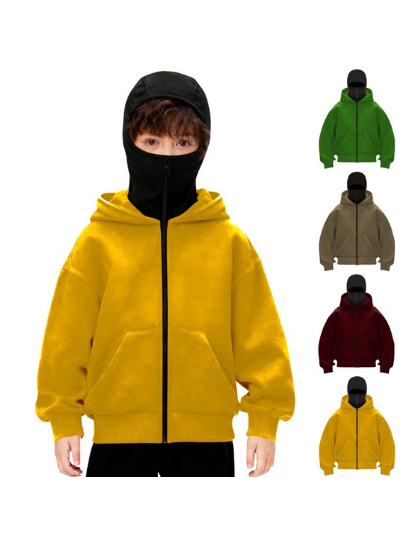Big Girls Performance Track Jacket（3-15）, Windproof Face-Panel Hoodie Sporty Long-Sleeve Outerwear with Pockets Yellow 10-11Years