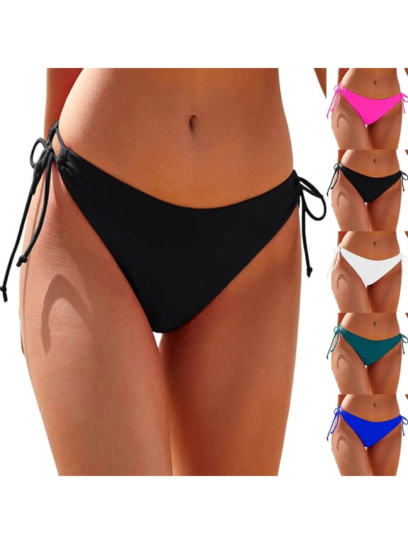 Bikini Bottoms for Women,Solid Tie-Waist Summer Bench Swimwear Hot Pink Size L