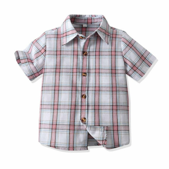 HAOTAGS Blouses Shirts for Todder Boys, Breathable Checkered Collared Causal Tops Pink 4-5 T