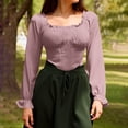 thumbnail image 1 of HAOTAGS Blouses Women Cute Pink Cropped Shirts Plain Long Sleeve Square Neckline Tops for Women, 1 of 6