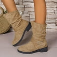 thumbnail image 1 of HAOTAGS Boots for Women, Casual Thick Heel Fall Belt Buckle Mid Calf Boots Khaki 7.5, 1 of 9