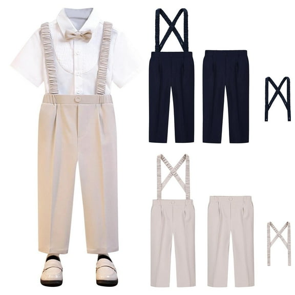 HAOTAGS Boy School Uniform Pants, Casual Straight Leg Elastic Waist Boys' Long Pants Khaki 2-3T