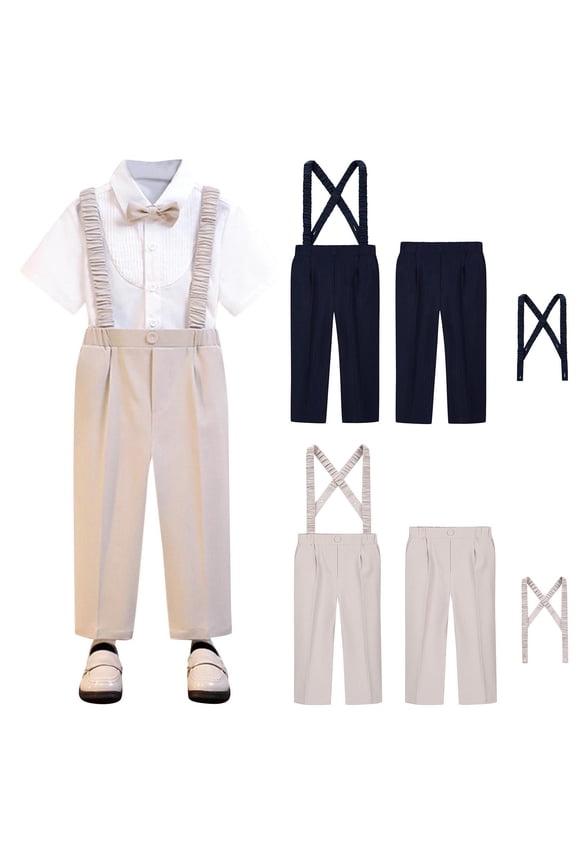 Boy School Uniform Pants, Casual Straight Leg Elastic Waist Boys' Long Pants Khaki 2-3T