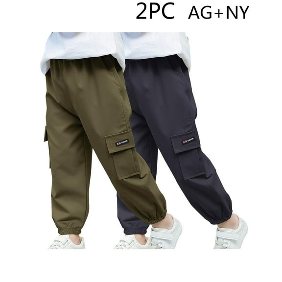 HAOTAGS Boys 2PC Cargo Pants,Athletic Breathable Breathable Casual Joggers Pants Set Gray 4-5Years