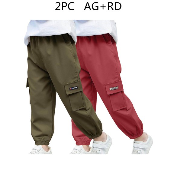 HAOTAGS Boys 2PC Cargo Pants,Breathable Breathable Athletic Casual Joggers Pants Set Khaki 8-9Years